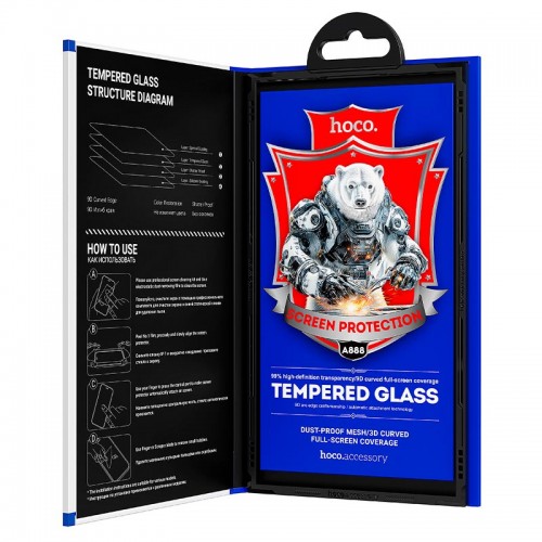 Захисне скло для iPhone 17/16 Pro HOCO Bear Shield series full screen HD tempered glass (A888) black