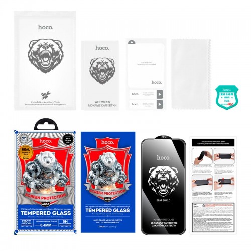 Захисне скло для iPhone 17/16 Pro HOCO Bear Shield series full screen HD tempered glass (A888) black