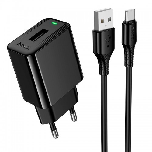 Мережевий зарядний пристрій Hoco Type-C cable Leader single-port charger set CS91A |1USB, 10.5W/2.1A| black