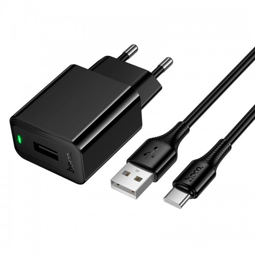 Мережевий зарядний пристрій Hoco Type-C cable Leader single-port charger set CS91A |1USB, 10.5W/2.1A| black
