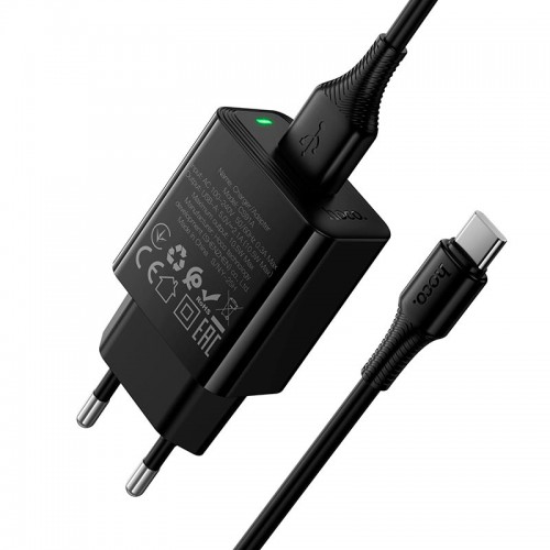 Мережевий зарядний пристрій Hoco Type-C cable Leader single-port charger set CS91A |1USB, 10.5W/2.1A| black