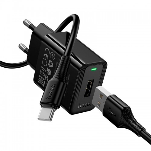 Мережевий зарядний пристрій Hoco Type-C cable Leader single-port charger set CS91A |1USB, 10.5W/2.1A| black