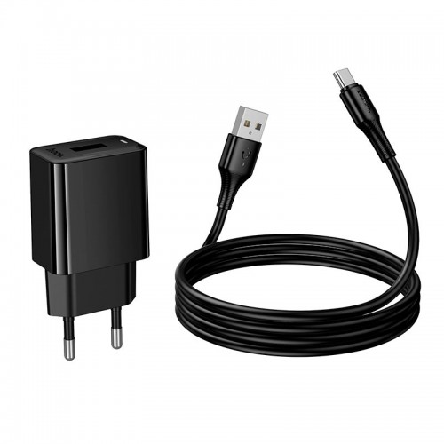 Мережевий зарядний пристрій Hoco Type-C cable Leader single-port charger set CS91A |1USB, 10.5W/2.1A| black