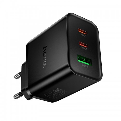 Сетевое зарядное устройство HOCO Grande charger N75 |1USB/2Type-C, 65W/3A, PD/QC| black