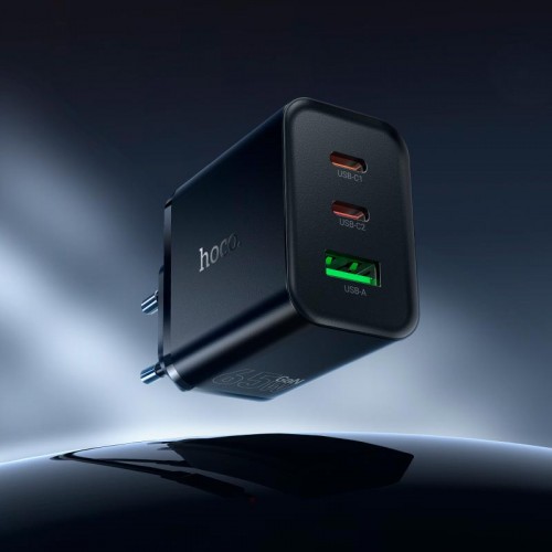 Сетевое зарядное устройство HOCO Grande charger N75 |1USB/2Type-C, 65W/3A, PD/QC| black