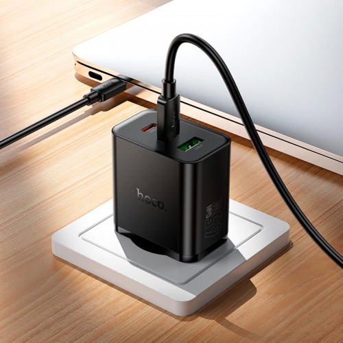 Сетевое зарядное устройство HOCO Grande charger N75 |1USB/2Type-C, 65W/3A, PD/QC| black