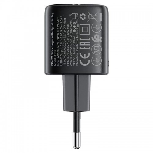 Сетевое зарядное устройство AceFast GaN A135 с цифровым дисплеем |1Type-C, 40Вт/3А, PD/QC| black
