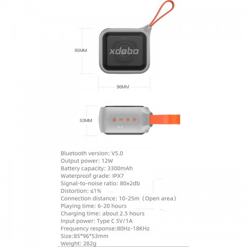 Портативна Bluetooth колонка xdobo Prince 1995II IPX7 |BT5.0, AUX/TF, 12W, TWS, 6-20h Max| black