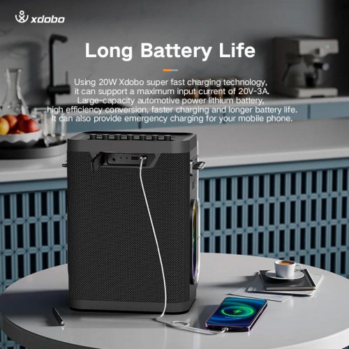 Портативна Bluetooth колонка Xdobo Party 1981 II (з 2 мікрофонами) |BT5.3, 300W, AUX/TF/USB, 65W/5A input power, 20h| black