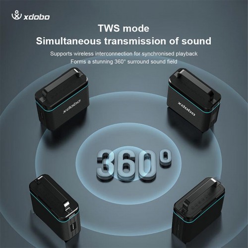 Портативна Bluetooth колонка Xdobo Truth (з 2 мікрофонами) IPX6 |BT5.3, 200W, AUX/USB/TF, 12h| black