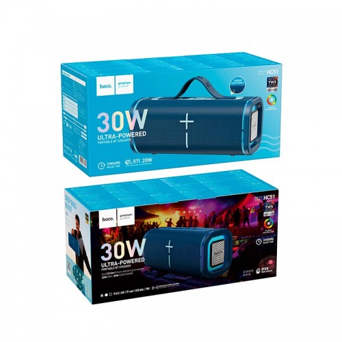 Портативная Bluetooth колонка Hoco HC51 IPX4 |BT6.0, AUX/TF/USB, 30W, 3ч, TWS| blue
