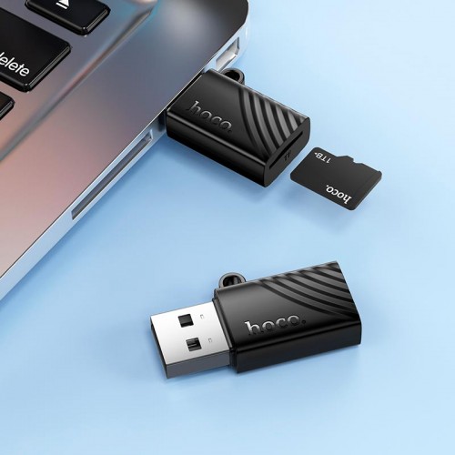Переходник Hoco USB-A to TF 2.0 mini card reader HB53 |480Mbps, 1TB Max| black