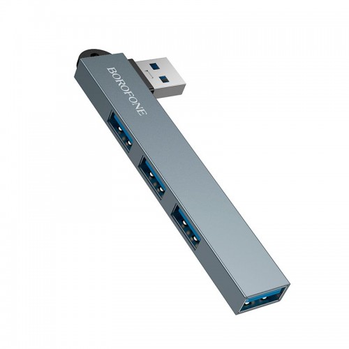 Перехідник Хаб Borofone 4-in-1 converter (USB to USB2.0*3+USB3.0) FH1 |5Gbps| metal-grey