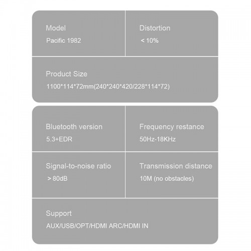 Акустика саундбар Xdobo Pacific 1982 (Dolby atmos) |BT5.3+EDR, 500W Peak, HDMI/Optical Fibre/ USB/ AUX/Coaxial| black