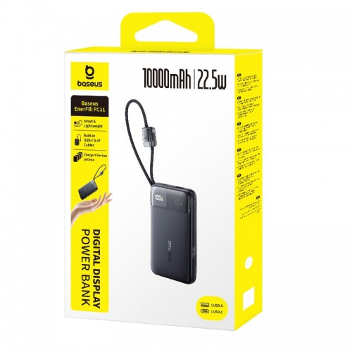 Повербанк Baseus FC11 EnerFill 10000mAh 22.5W/3A Digital Display з 2 кабелями Type-C/Lightning black
