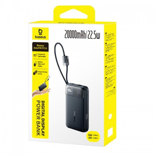 Повербанк Baseus FC11 EnerFill Digital Display 20000mAh 22.5W/3A з 2 кабелями Type-C/Lightning black