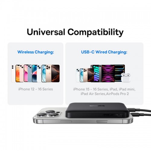 Повербанк MagSafe Baseus FM12 EnerFill Qi2 Magnetic 10000mAh 1Type-C, 22.5W/3A, PD/QC black