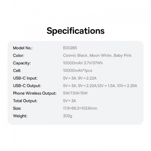 Повербанк MagSafe Baseus FM12 EnerFill Qi2 Magnetic 10000mAh 1Type-C, 22.5W/3A, PD/QC black
