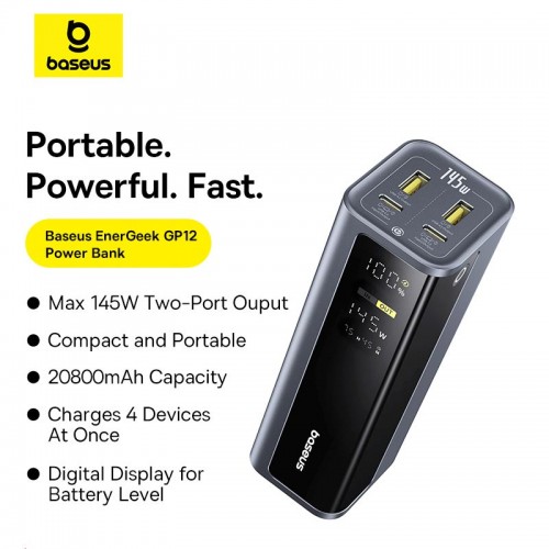 Павербанк для ноутбука 145W Baseus EnerGeek GP12 20800mAh 2USB/2Type-C с кабелем Type-C Black