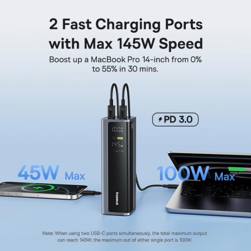 Павербанк для ноутбука 145W Baseus EnerGeek GP12 20800mAh 2USB/2Type-C с кабелем Type-C Black