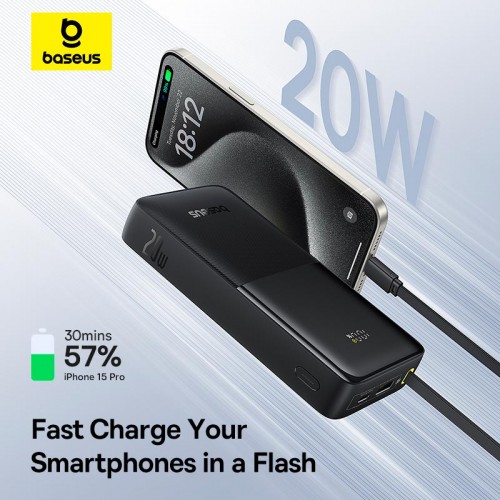 Повербанк Baseus 20000mah Bipow 2 Digital Display 20W з кабелем Type-C black