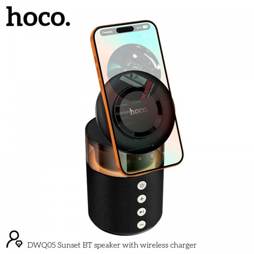 Бездротовий зарядний пристрій Qi Hoco DWQ05 3 в 1 Портативна колонка Світильник|BT5.4, TWS, 15 W Max| black