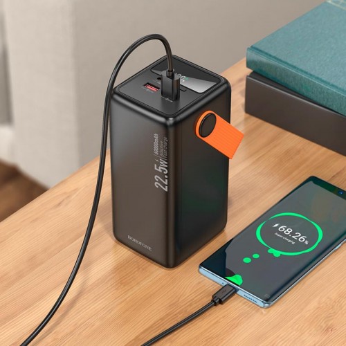 Повербанк 60000mAh Borofone Magnifico BJ66B 22.5W з ліхтариком 2USB/Type-C, PD/QC black