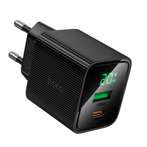 Мережевий зарядний пристрій Hoco CS83A digital display 1USB/1Type-C, PD/QC, 20W/3A black