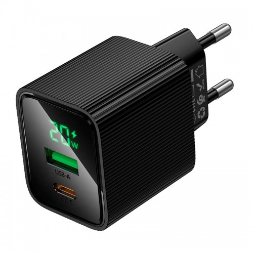 Мережевий зарядний пристрій Hoco CS83A digital display 1USB/1Type-C, PD/QC, 20W/3A black