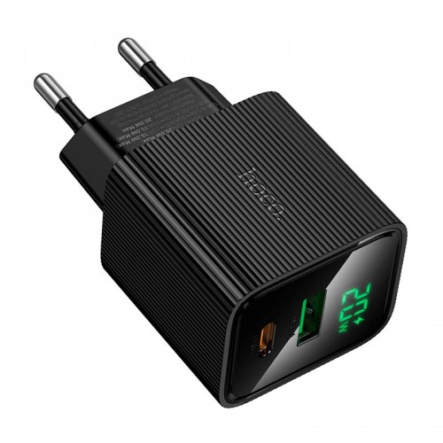Мережевий зарядний пристрій Hoco CS83A digital display 1USB/1Type-C, PD/QC, 20W/3A black
