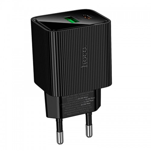 Мережевий зарядний пристрій Hoco CS83A digital display 1USB/1Type-C, PD/QC, 20W/3A black