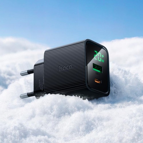 Мережевий зарядний пристрій Hoco CS83A digital display 1USB/1Type-C, PD/QC, 20W/3A black