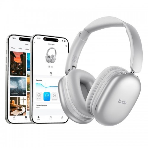 Бездротові Bluetooth навушники накладні Hoco Graceful W73 BT6.0, TF/AUX, 45h, App silver