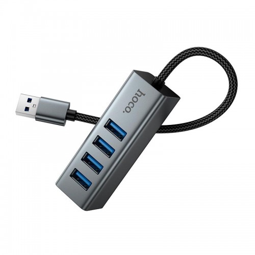 USB Хаб Перехідник Hoco 4-в-1 конвертер (USB to USB3.0*4) HB1B 0.2м, 5Гбіт/с metal grey