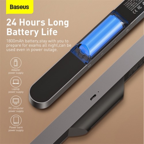 Универсальная лампа BASEUS Magnetic Stepless Dimming Charging Desk Lamp 4.5W, 1800mAh, 4-24ч (DGXC-C0G) grey