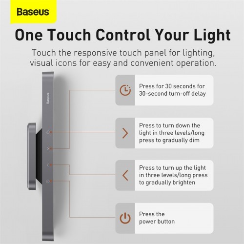 Универсальная лампа BASEUS Magnetic Stepless Dimming Charging Desk Lamp 4.5W, 1800mAh, 4-24ч (DGXC-C0G) grey