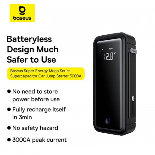 Мощный бустер для авто с двигателями до 8–10 л – пусковое устройство Baseus Super Energy Mega Series Supercapacitor Car Jump Starter 3000A grey