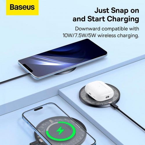 Бездротова зарядка Qi Baseus Simple 2 Wireless Charger 15W Cluster Black (Cable Type-C To Type-C 24W 12V/2A 1m) black