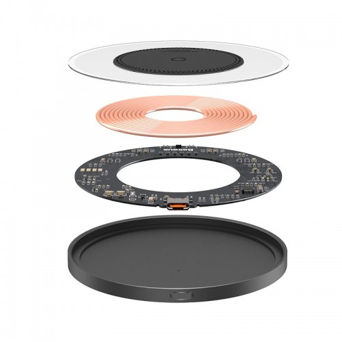 Бездротова зарядка Qi Baseus Simple 2 Wireless Charger 15W Cluster Black (Cable Type-C To Type-C 24W 12V/2A 1m) black