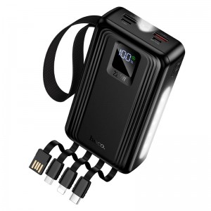Повербанк Hoco Jingyao  J173 20000mAh 2C/2A, PD/QC, 22.5W/3A с 4 кабелями 2 фонарика black