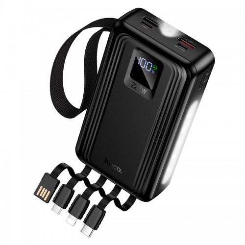 Повербанк Hoco Jingyao J173 20000mAh 2C/2A, PD/QC, 22.5W/3A с 4 кабелями 2 фонарика black
