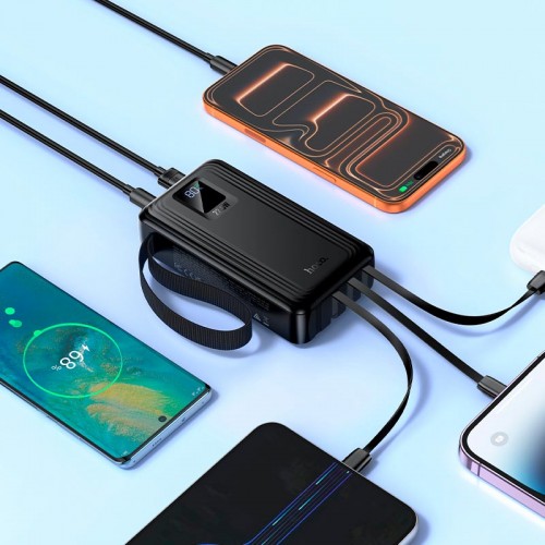 Повербанк Hoco Jingyao J173 20000mAh 2C/2A, PD/QC, 22.5W/3A с 4 кабелями 2 фонарика black