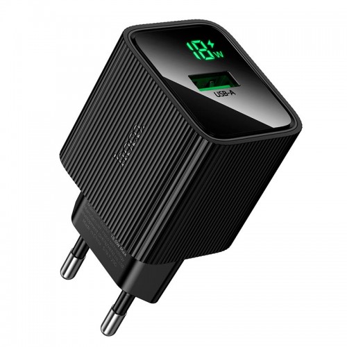 Мережевий зарядний пристрій Hoco Excellent single port charger with digital display CS81A 1USB, QC, 18W/3A black