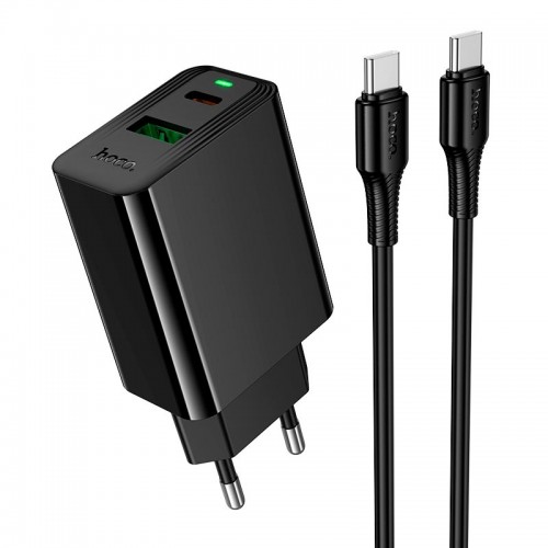 Мережевий зарядний пристрій Hoco C to C cable Leader charger set CS95A 1USB/1Type-C, PD/QC, 30W/3A black