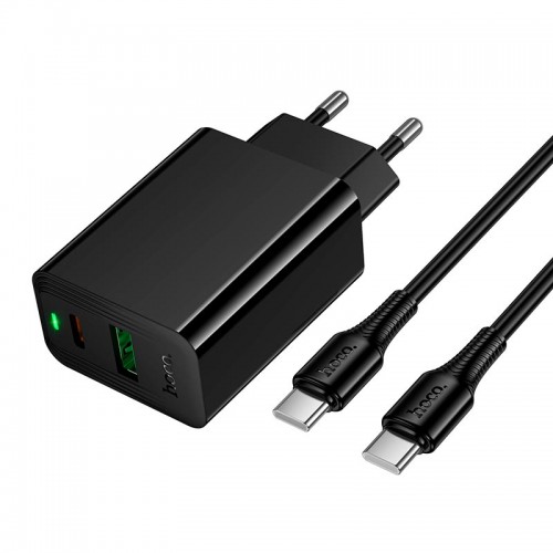 Мережевий зарядний пристрій Hoco C to C cable Leader charger set CS95A 1USB/1Type-C, PD/QC, 30W/3A black