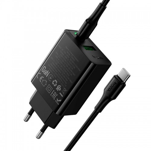 Мережевий зарядний пристрій Hoco C to C cable Leader charger set CS95A 1USB/1Type-C, PD/QC, 30W/3A black