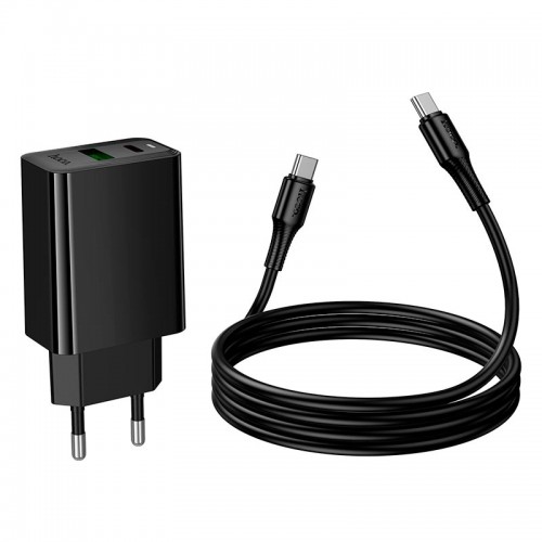 Мережевий зарядний пристрій Hoco C to C cable Leader charger set CS95A 1USB/1Type-C, PD/QC, 30W/3A black