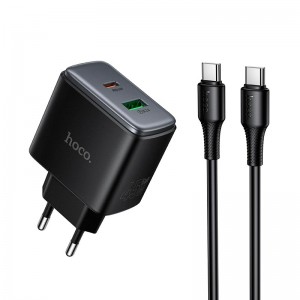 Сетевое зарядное устройство Hoco C to C cable Upgrade charger set C158A 1USB/1Type-C, 45W/3A, PD/QC black