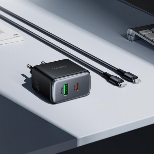 Мережевий зарядний пристрій Hoco C to C cable Upgrade charger set C158A 1USB/1Type-C, 45W/3A, PD/QC black