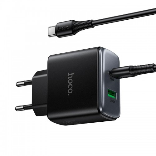 Мережевий зарядний пристрій Hoco C to C cable Upgrade charger set C158A 1USB/1Type-C, 45W/3A, PD/QC black